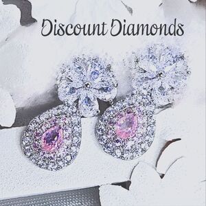 Pink Pear Cut Sapphire & White Baguette Diamond Earrings TCW. 1.53 925 Silver